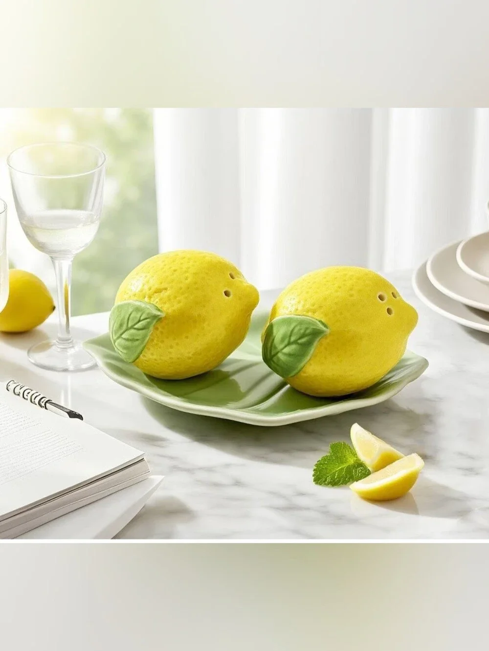 Muchoise Ceramic Lemon Salt & Pepper Shaker with Tray Yellow